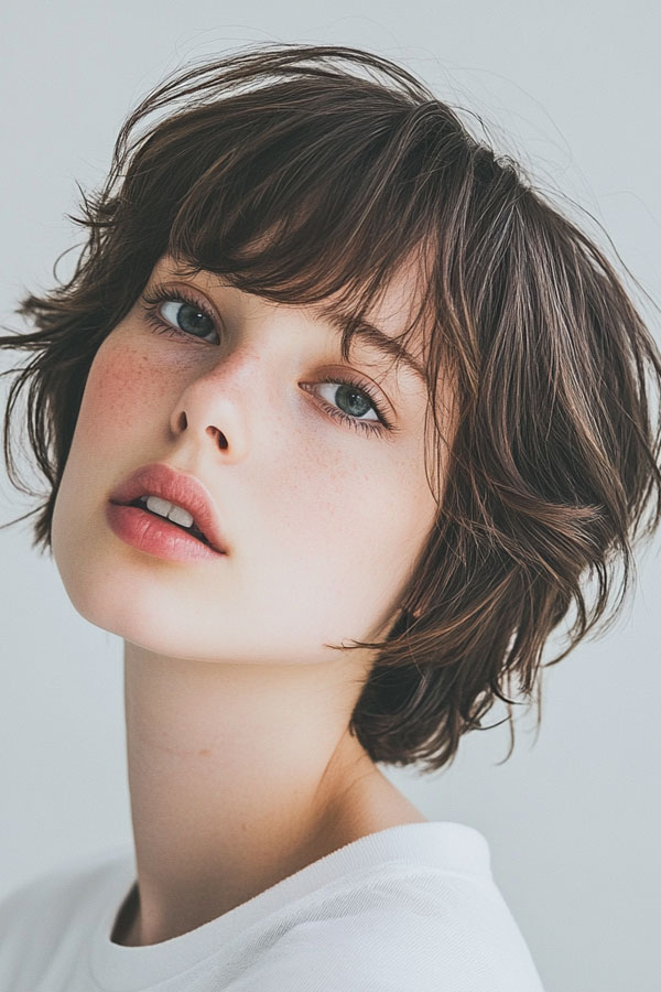 Soft Wavy Bob with Wispy Bangs, cute short haircut, short hairstyle