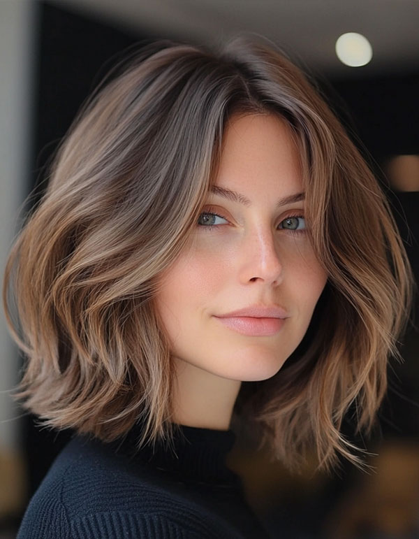 35 Effortless Chic Bob Hairstyles : Subtle Balayage Soft Waves Bob