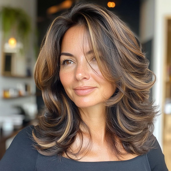 32 Layered Haircuts For Over 40 : Layered Bronde with Blonde Highlights