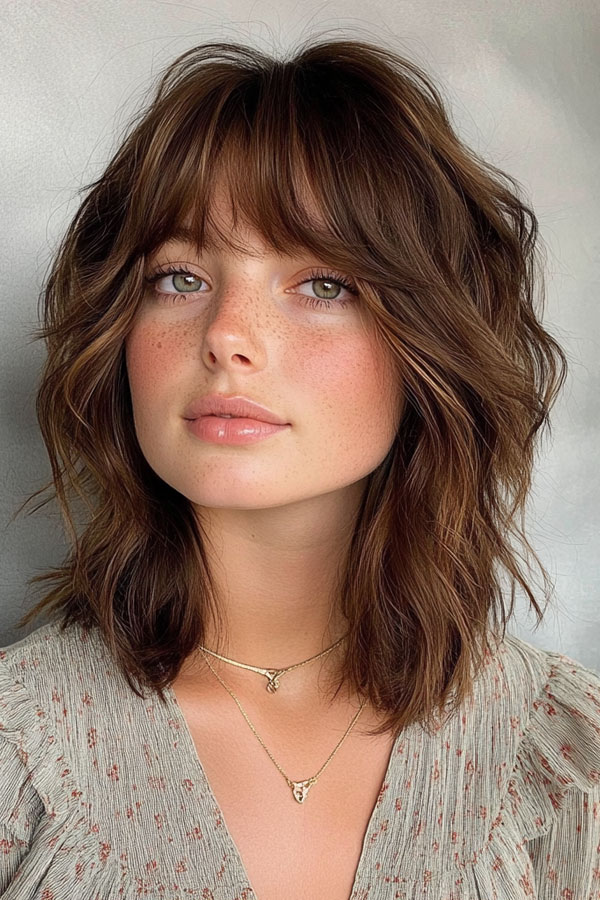 Soft Brown Shag with Feathered Bangs