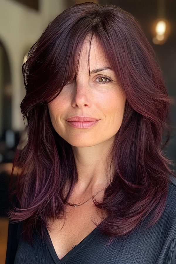 Sophisticated Deep Burgundy Layers, fall hair color