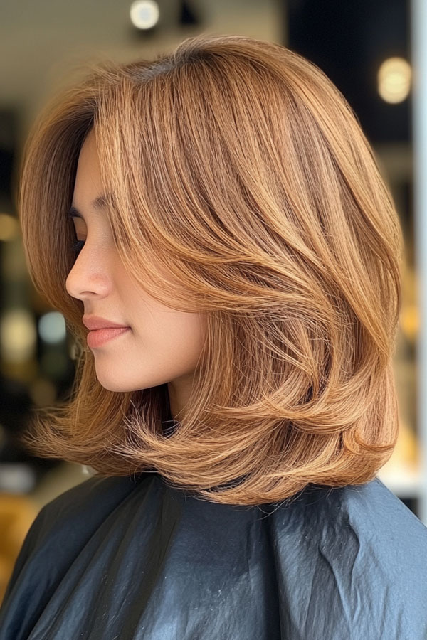 Layered Bob Haircut, Layered Auburn Bob with Soft Curls