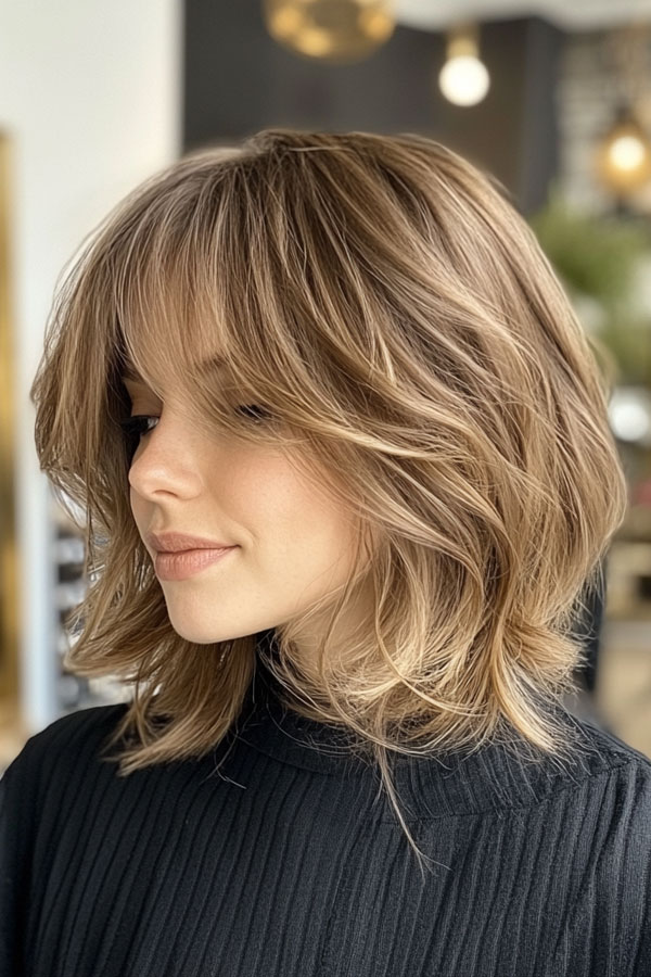 Layered Bob Haircut, Textured Brunette Layered Bob