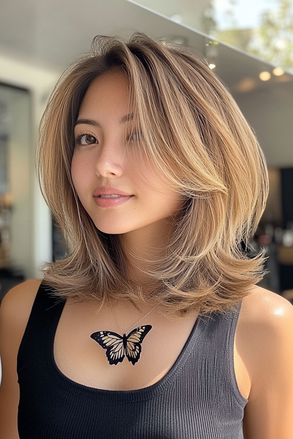 40 Layered Bob Haircuts to Try Now : Layered Ash Blonde Lob with Feathered Ends