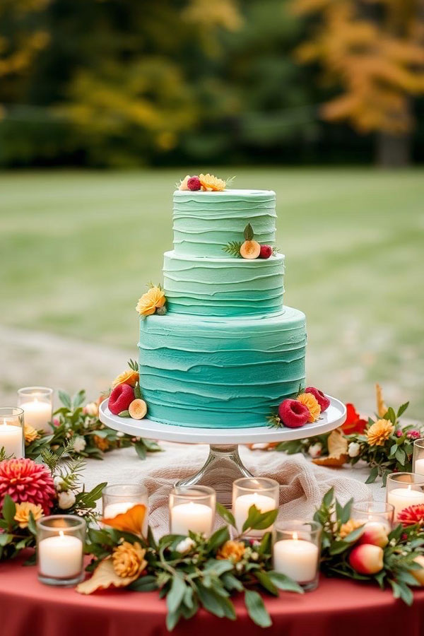 Tropical Ombre Three-Tiered Cake, wedding cake trend, wedding cake