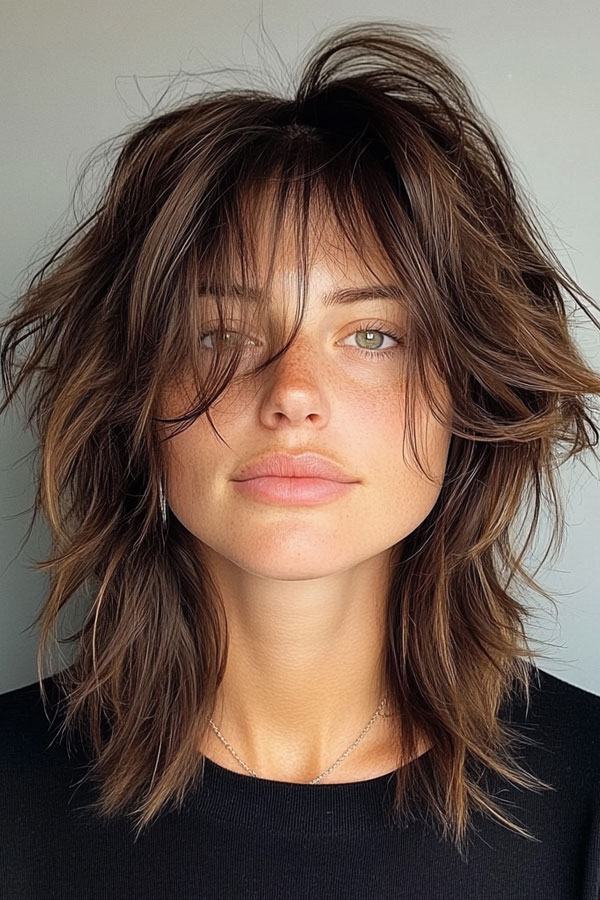 Tousled Brunette Shag with Messy Layers