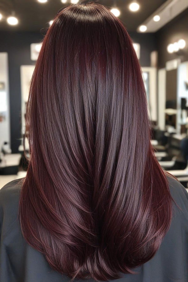 Deep Burgundy Soft Layers, autumn hair colour shades, fall hair color