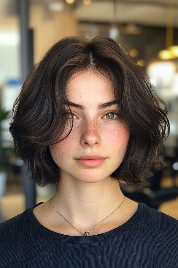 35 Effortless Chic Bob Hairstyles : Classic Brunette Wavy Bob