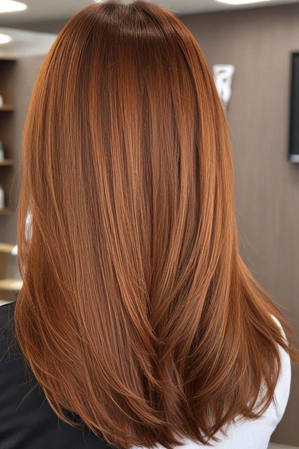 65 Stunning Autumn Hair Colour Shades : Warm Copper Long Layers