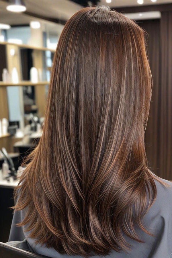 65 Stunning Autumn Hair Colour Shades : Soft Caramel Highlights on Brown Hair