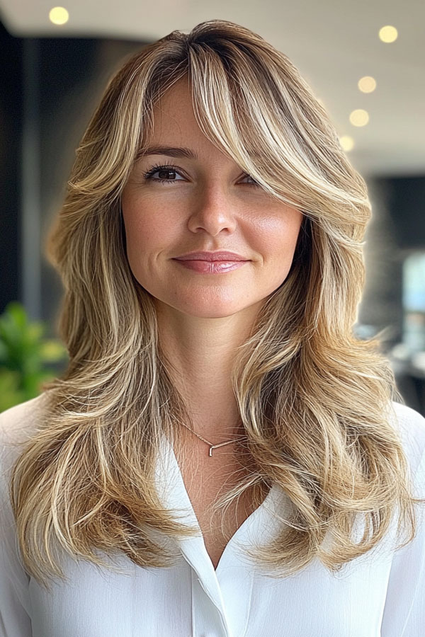 Soft Blonde Mid-Length Layers, Layered Haircuts For Over 40