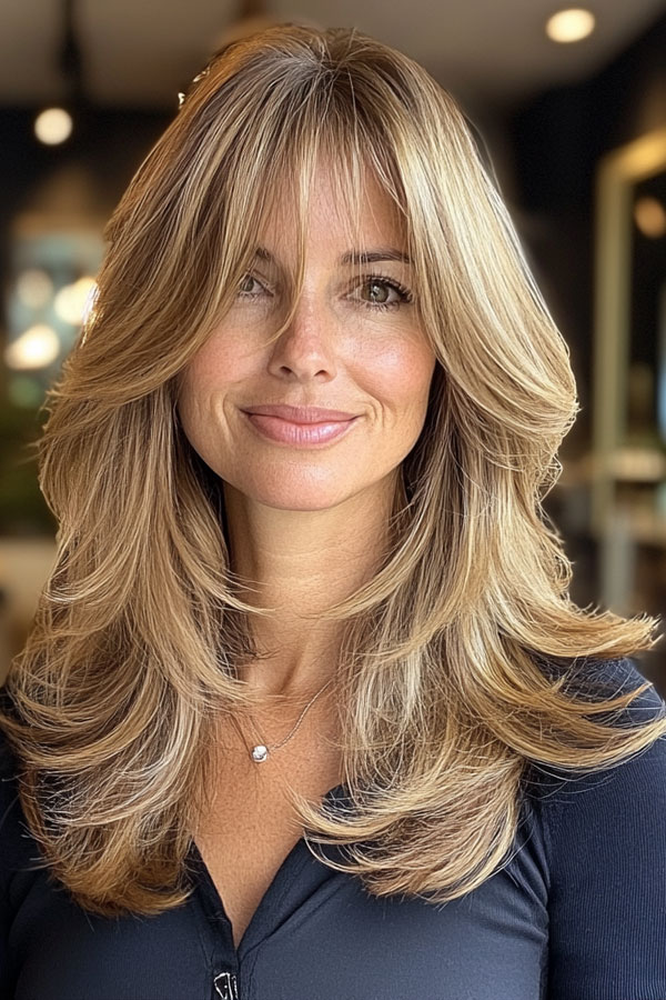 32 Layered Haircuts For Over 40 : Sun-Kissed Blonde Layers