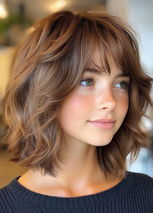 50 Effortless Shag Haircuts To Rock : Soft Brown Shag with Subtle Waves