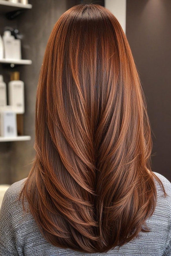 Rich Auburn Long Layers, autumn hair colour shades, fall hair color