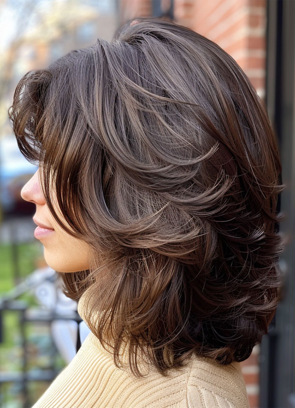 Soft Brunette Layers, Mid-Length Layered Haircut