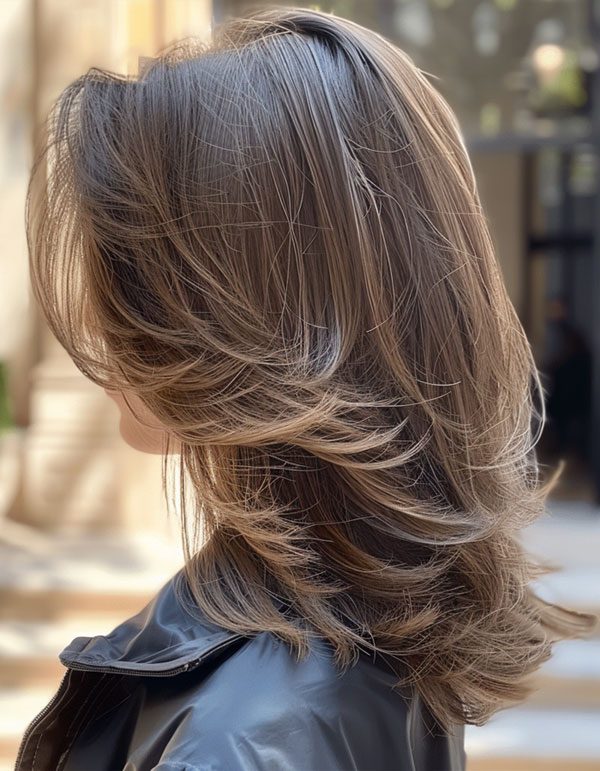 Cool Ash Brown Layers, Mid-Length Layered Haircut