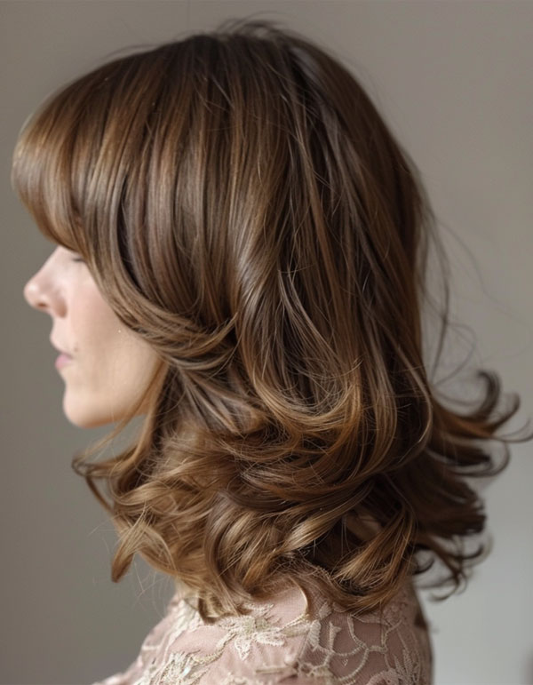 Soft Bouncy Layers with Bangs, Mid-Length Layered Haircut