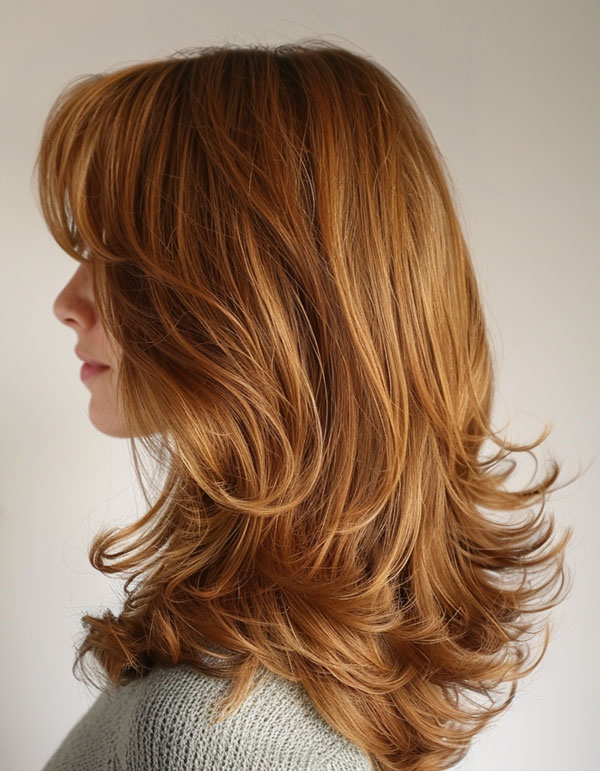 33 Mid-Length Layered Haircuts : Golden Auburn Layers