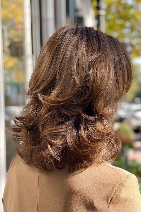 Warm Brunette Layers, Mid-Length Layered Haircut