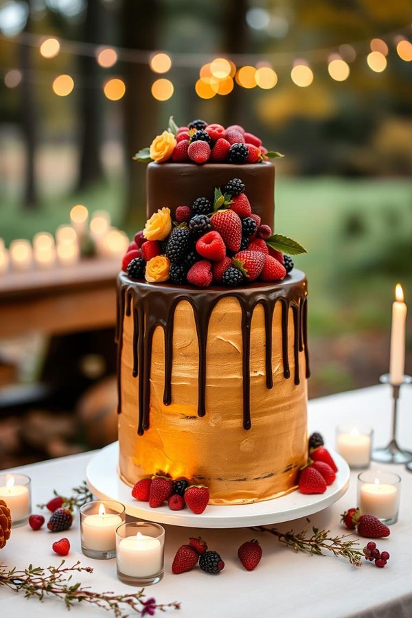 Opulent Autumn Berry Drip Cake, wedding cake trend, wedding cake