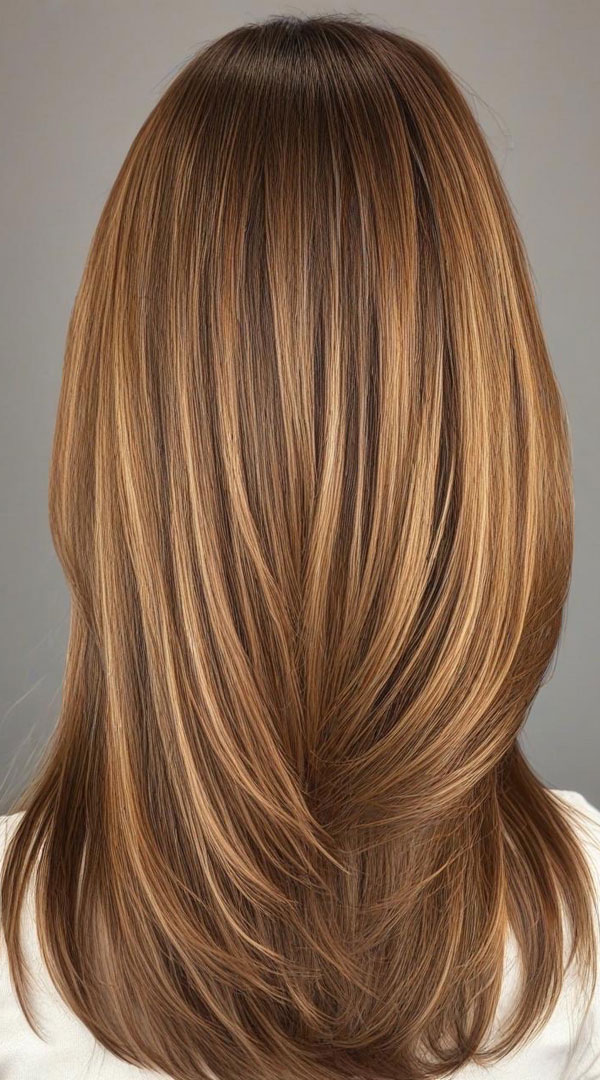 Golden Chestnut Layers, Autumn Hair Colour Shades, fall hair color