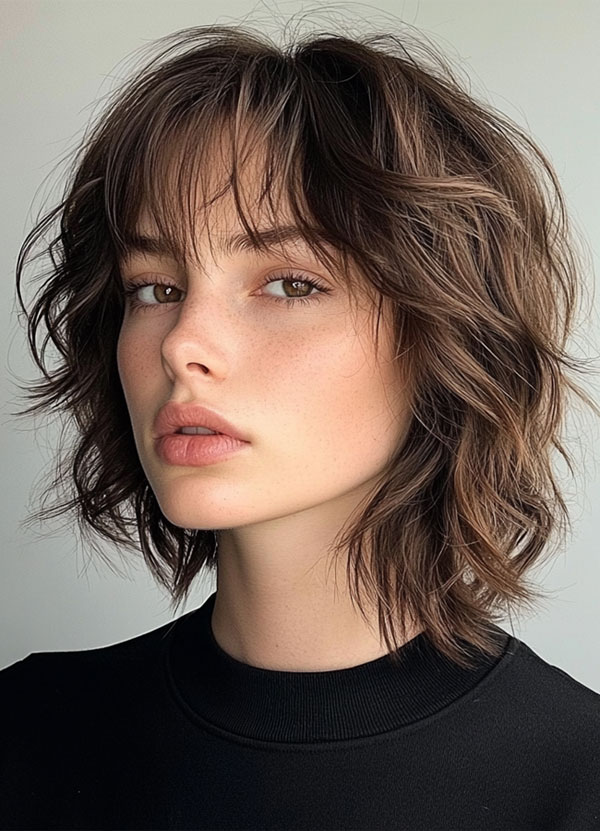 35 Effortless Chic Bob Hairstyles : Messy Shaggy Bob with Bangs