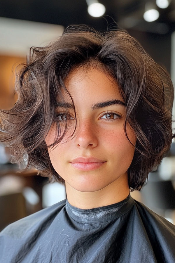 Dark Brown Tousled Bob, Effortless Chic Bob Hairstyle