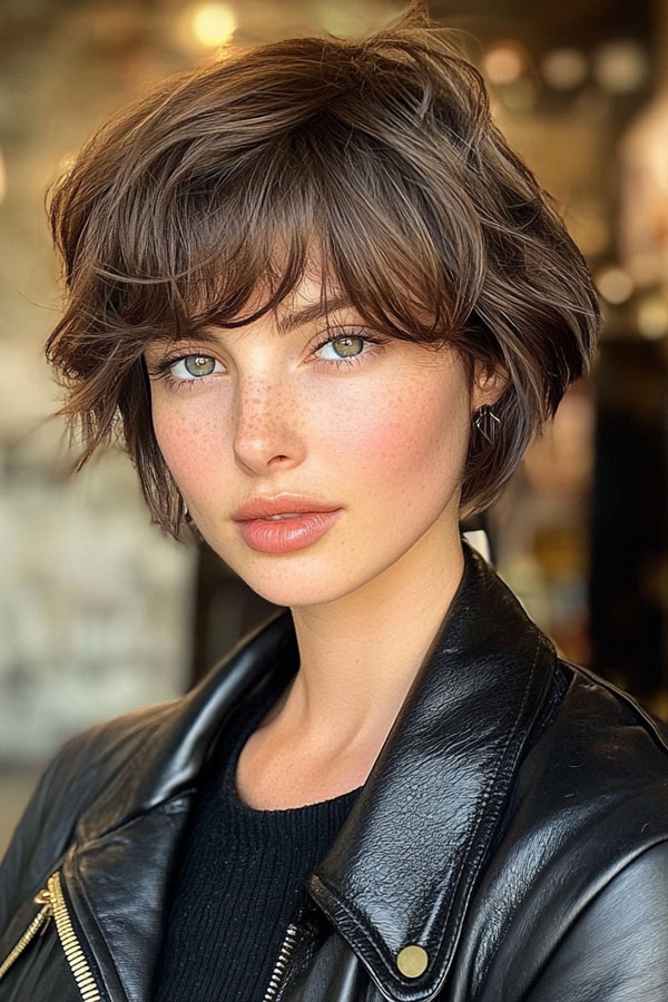 Textured Bob with Wispy Bangs, cute short haircut, short hairstyle