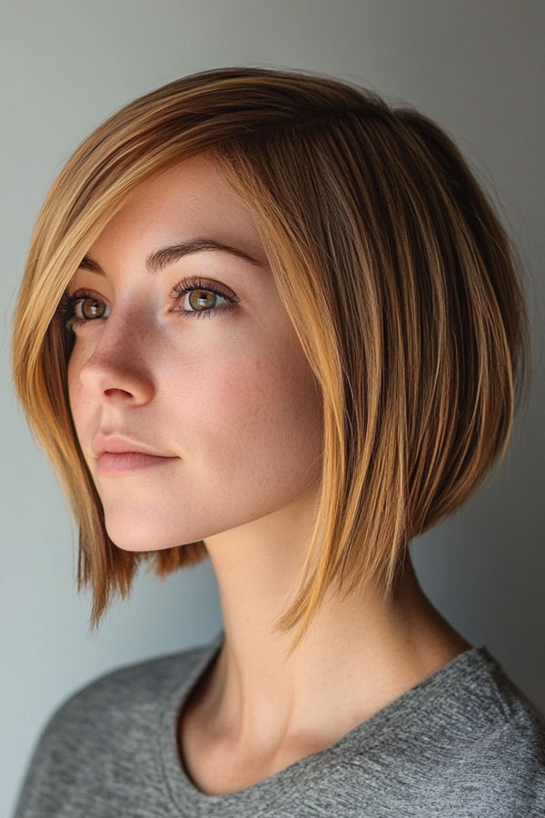 40 Cute Short Haircuts & Hairstyles : Sleek Asymmetrical Bob with Side-Swept Bangs