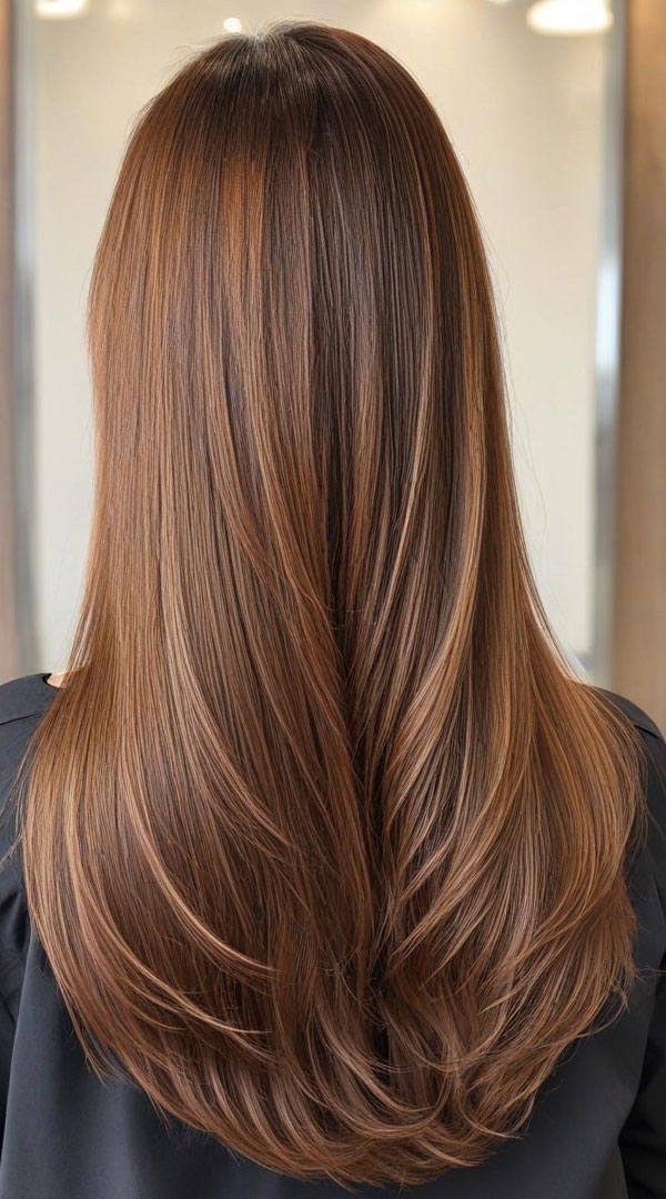 Chestnut Glow Long Layers, Autumn Hair Colour Shades, fall hair color