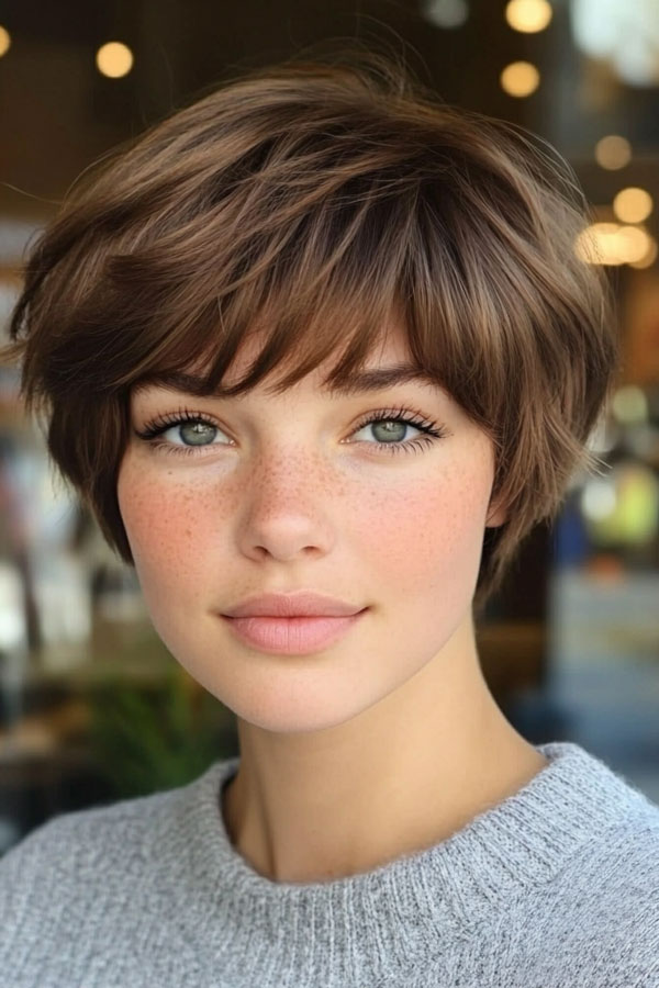 40 Cute Short Haircuts & Hairstyles : Warm Brown Soft Textured Pixie Cut