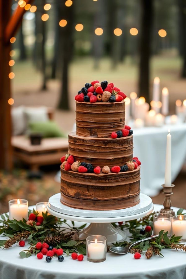 Woodland Berry Chocolate Cake, autumn wedding cake, fall wedding cake