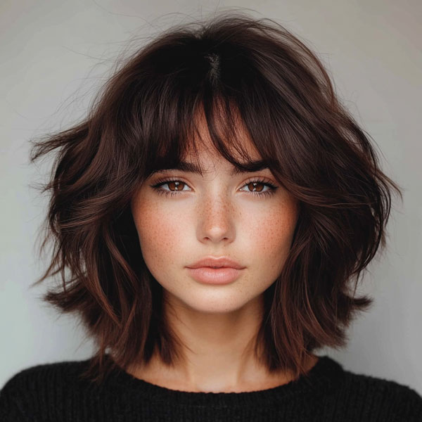 50 Effortless Shag Haircuts To Rock : Deep Chocolate Shag with Textured Ends