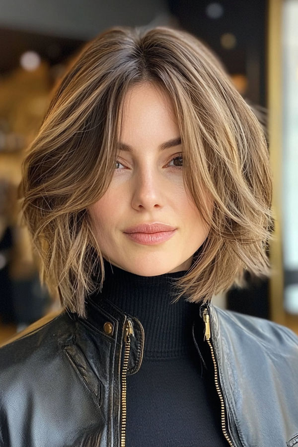 40 Layered Bob Haircuts to Try Now : Choppy Textured Bob with Middle Part