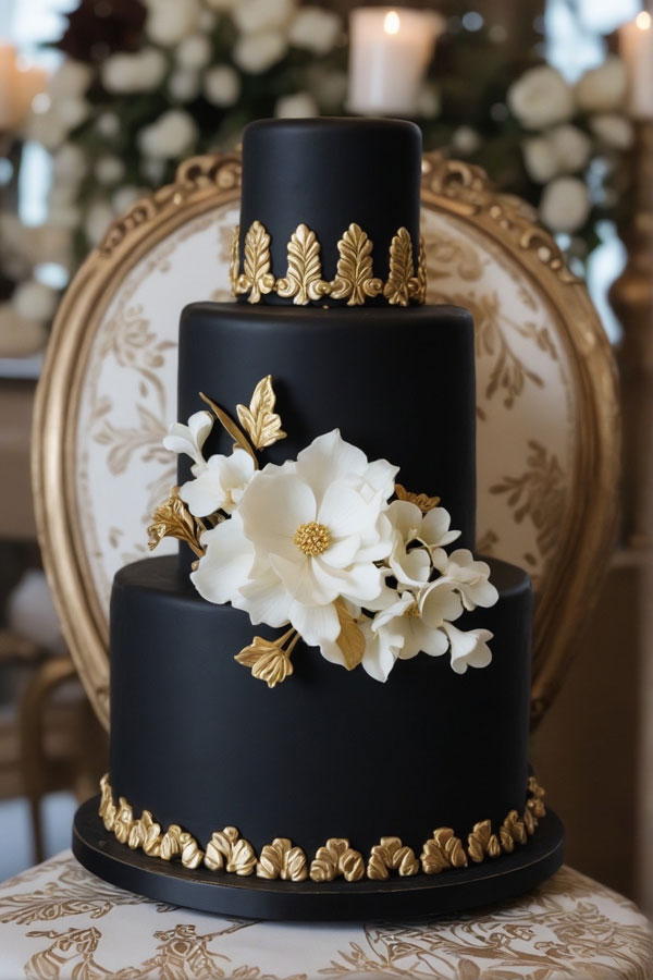 Gothic Glamour Three-Tiered Cake, wedding cake, wedding cake, wedding cake trends