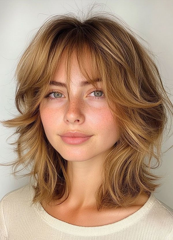 50 Effortless Shag Haircuts To Rock : Golden Honey Shag with Tousled Layers