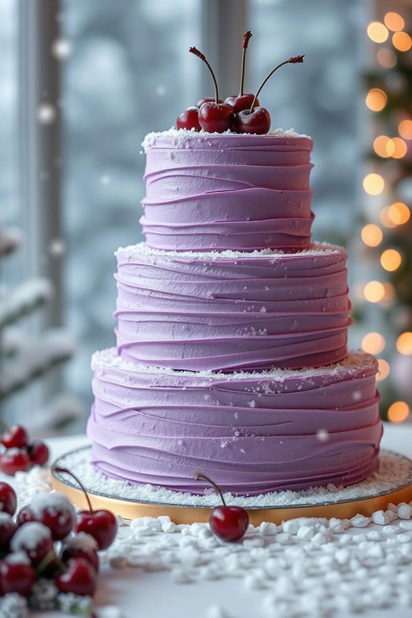 Lavender-Hued Winter Wedding Cake, wedding cake trend, wedding cake