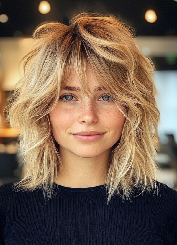 50 Effortless Shag Haircuts To Rock : Golden Blonde Shag with Voluminous Layers