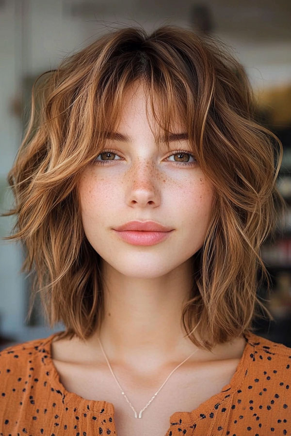 50 Effortless Shag Haircuts To Rock : Warm Caramel Shag with Textured Layers