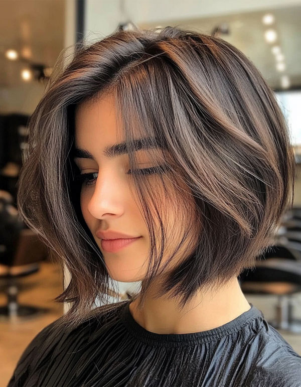 35 Effortless Chic Bob Hairstyles : Espresso Sleek Angled Bob