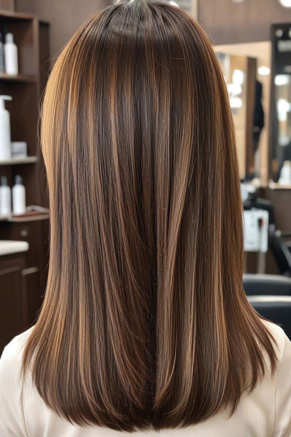 65 Stunning Autumn Hair Colour Shades : Espresso with Caramel Streaks