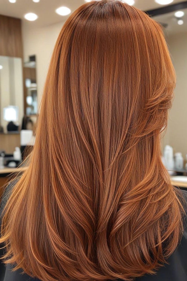 65 Stunning Autumn Hair Colour Shades : Vibrant Copper Long Layers