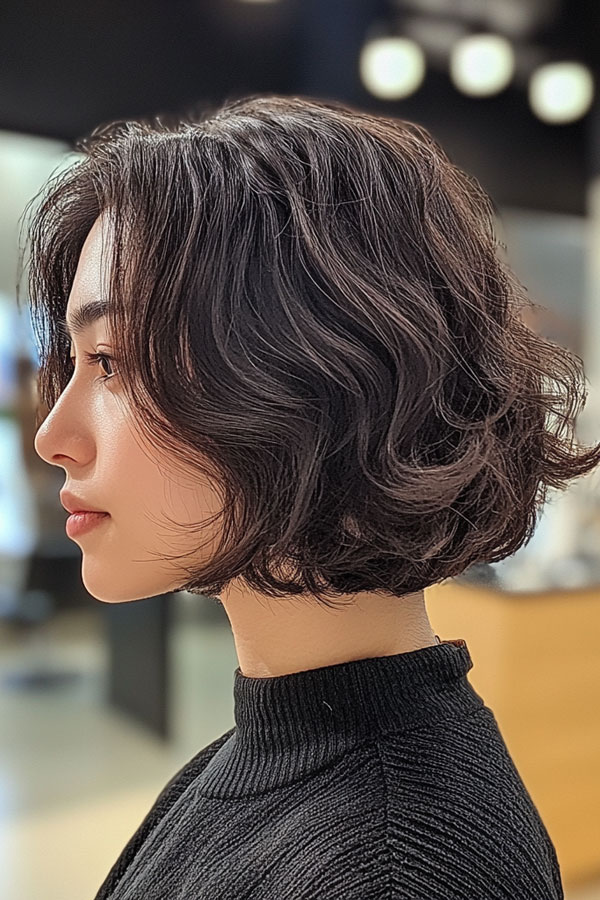 Wavy Chocolate Brown Bob, Effortless Chic Bob Hairstyle