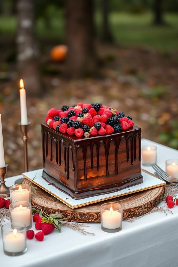 Chocolate Berry Square Cake, wedding cake trend, wedding cake