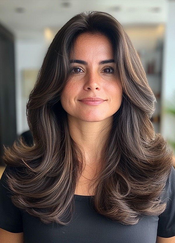 Sleek and Sophisticated Long Layers, Layered Haircuts For Over 40