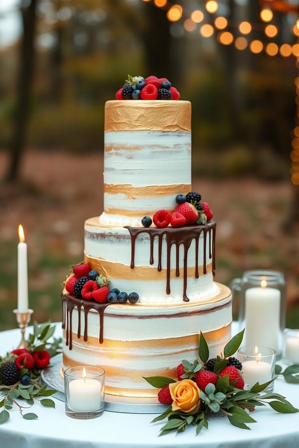 Golden Autumn Drip Cake, wedding cake trend, wedding cake