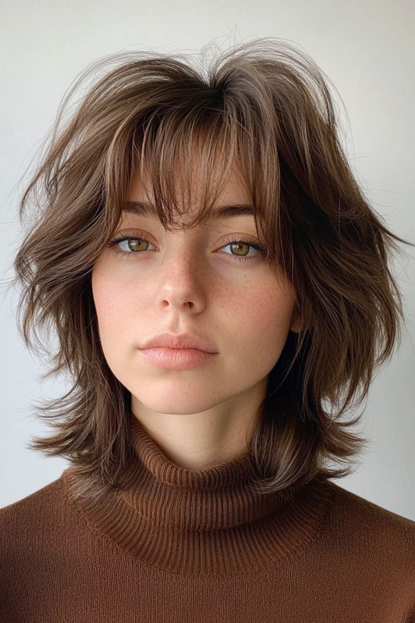 50 Effortless Shag Haircuts To Rock : Classic Brunette Shag with Retro Vibes