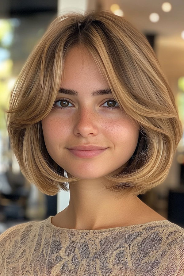 Layered Bob Haircut, Classic Blonde Bob with Curtain Bangs