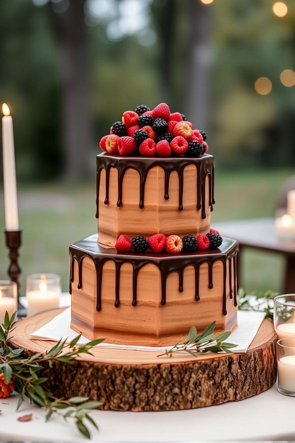 Hexagonal Berry Drip Cake, wedding cake trend, wedding cake