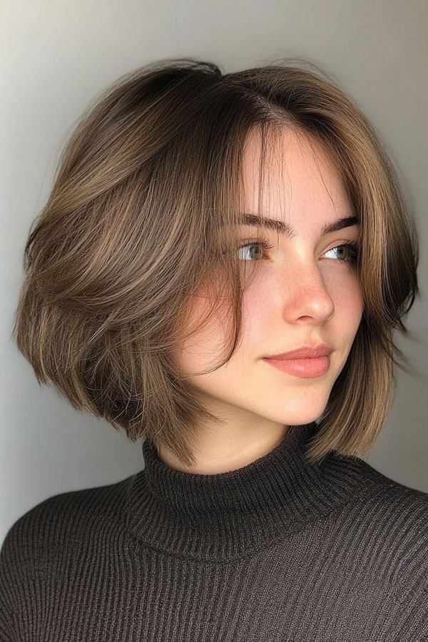 40 Layered Bob Haircuts to Try Now : Soft Ash Brown Bob with Subtle Layers